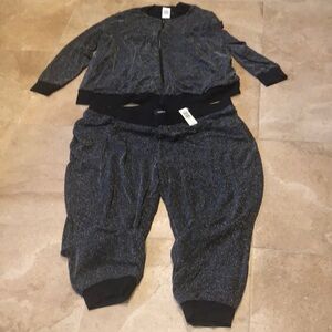 NWT TORRID BLACK SILVER SPARKLE SHINE METALLIC BOMBER JOGGER TRACKSUIT SET SZ 4X